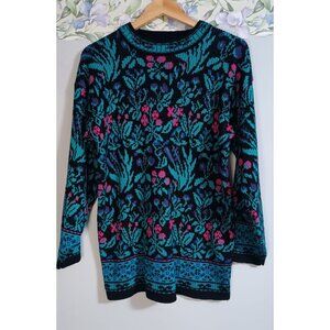 EXTRA Small Vintage Floral Colorful Retro Knit Pullover Classic Tunic Sweater